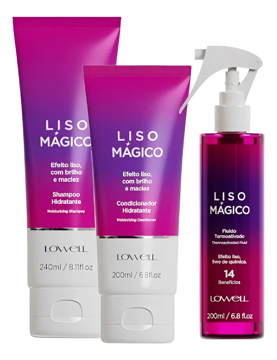 Kit Lowell Liso Mágico: Shampoo, Condicionador e Fluido